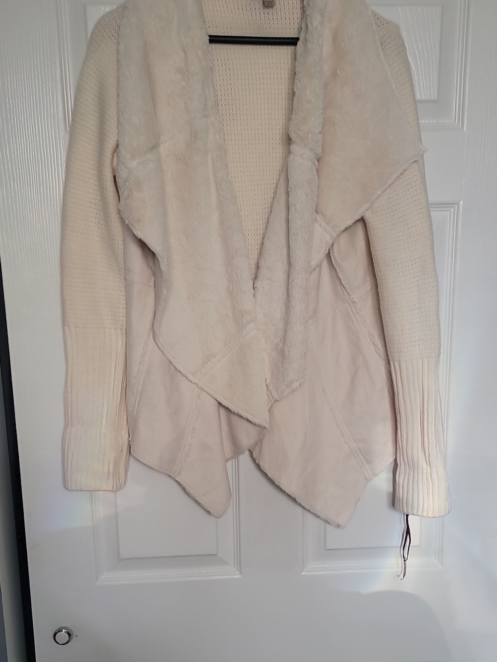 Knox Rose Cream Faux-Shearling Draped Open Cardigan